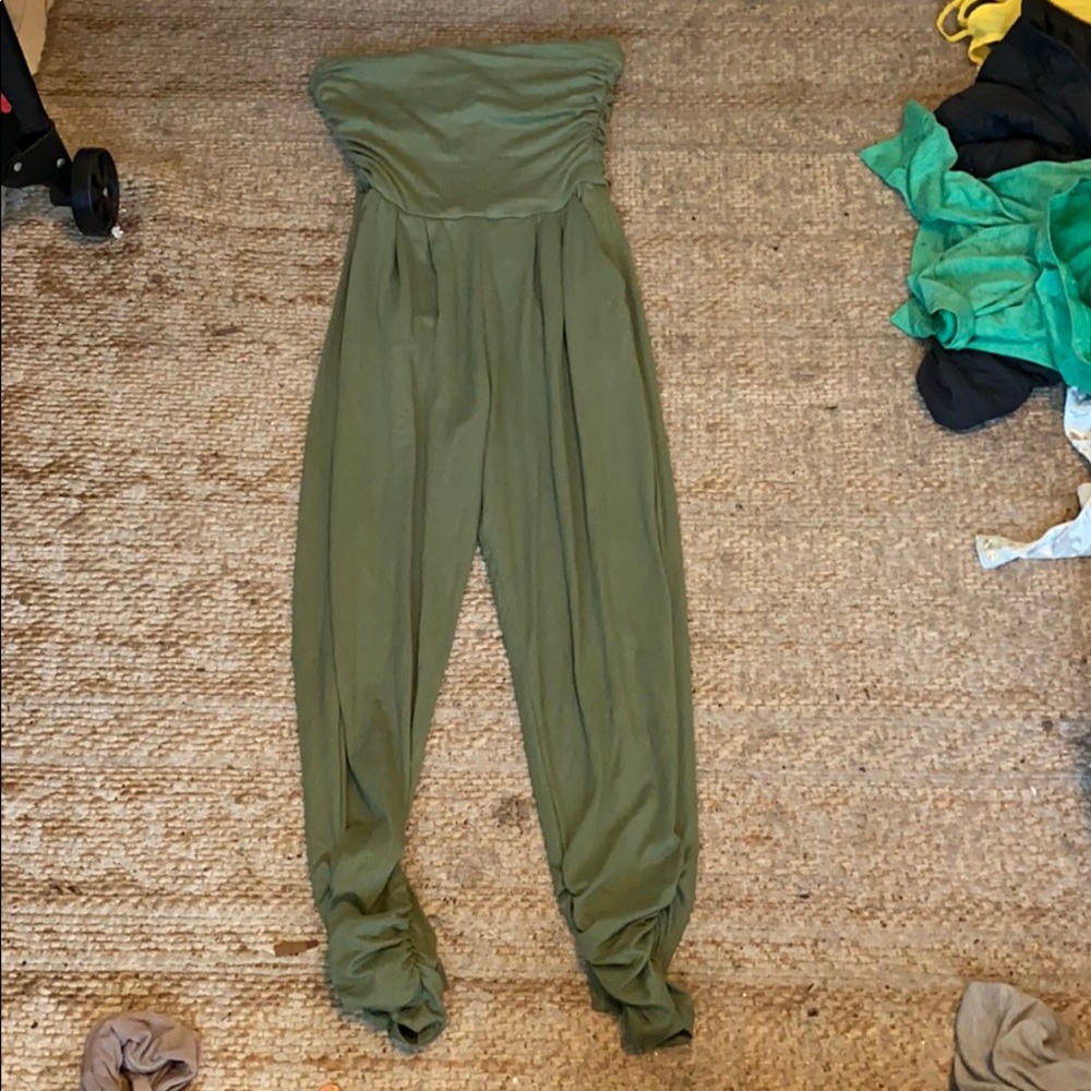 army green strapless romper